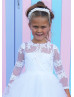 Beaded White Lace Tulle Flower Girl Dress